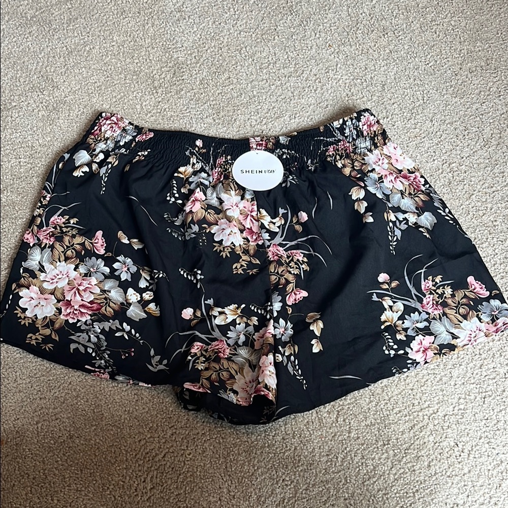 Shein Black Floral Shorts